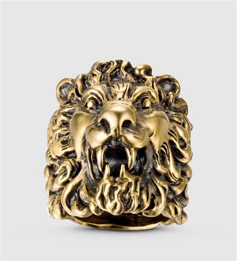 gucci lion head aged metal ring|gucci lion mane ring.